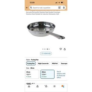 WMF Frying pan uncoated Ø 24cm Profi Made in Germany Pouring Rim Stainless Steel